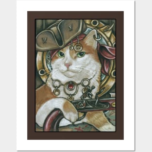 Pirate Cat - Orange and White - Cat Posters and Art